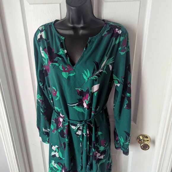Merino green floral dress - S - Picture 2 of 6